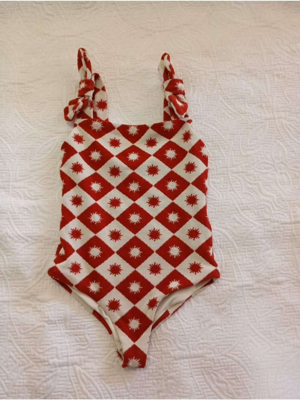 Beach Riot One-Piece Swimsuit Knotted Straps Diamond Sunburst Print Size 2
